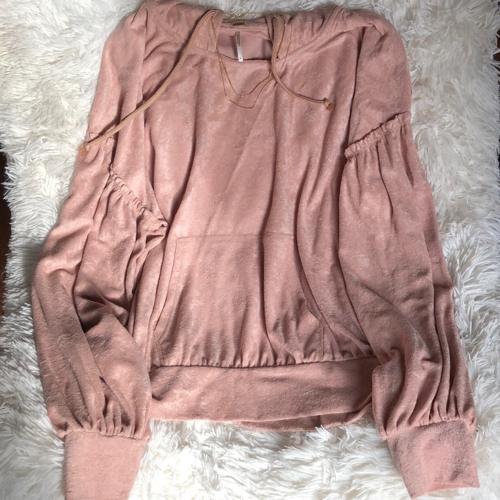 Free People Pink Balloon Sleeve Hoodie